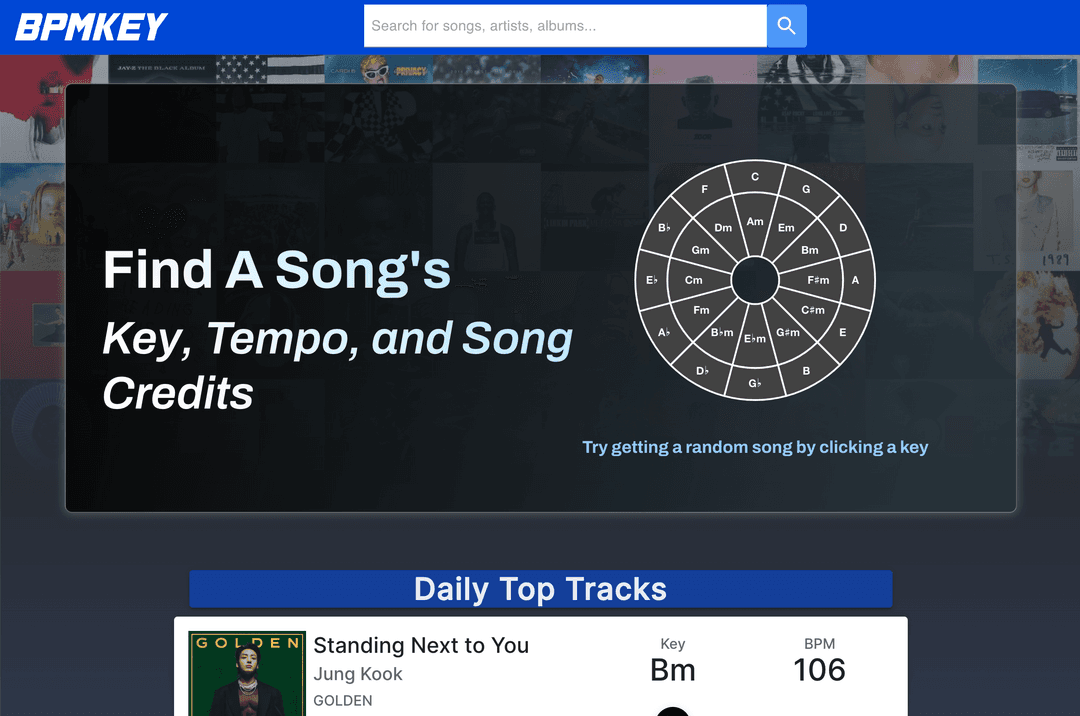 BpmKey.com - Web application to find Bpm, Key, and Song Credits